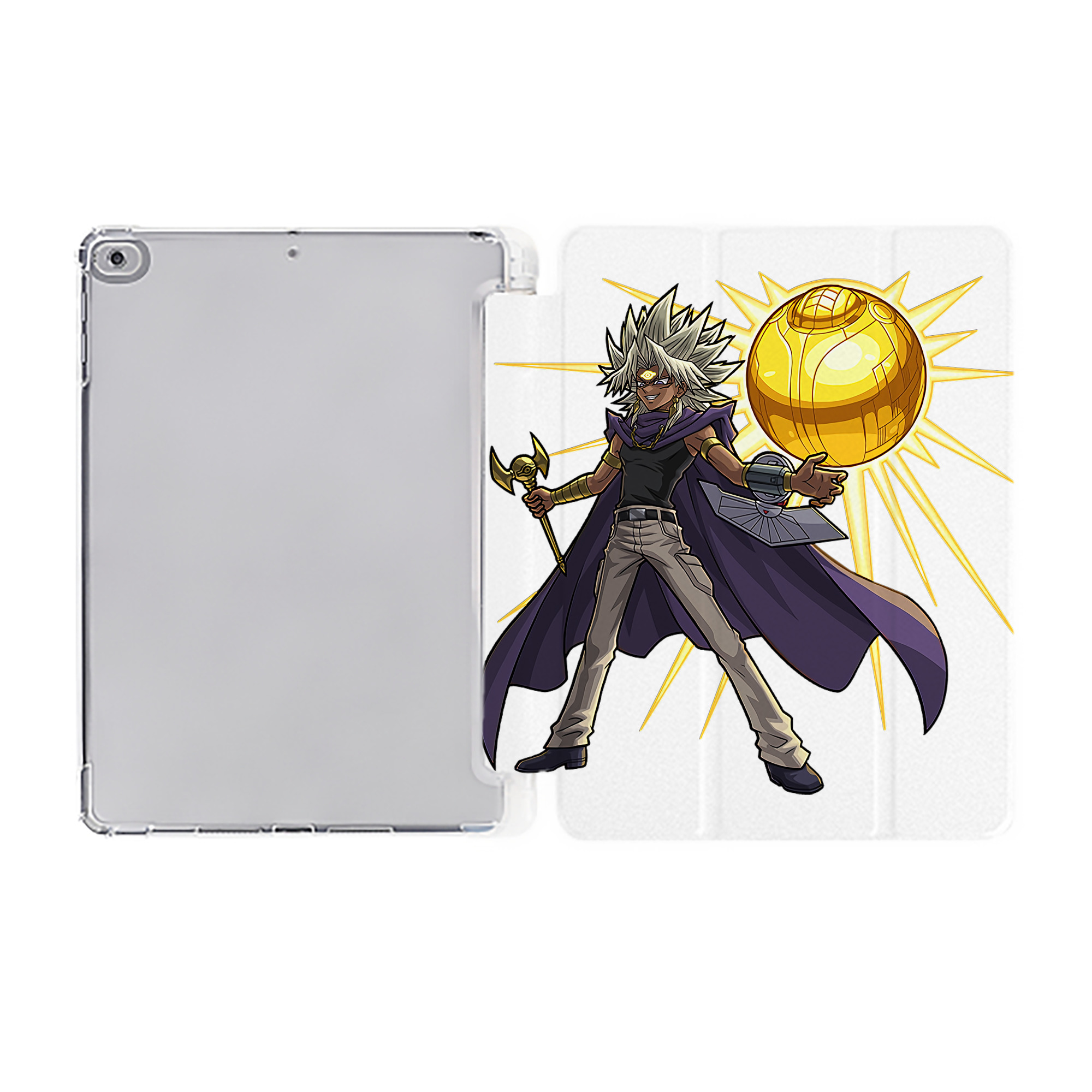 （画像用） 遊☆戯☆王 Yu-Gi-Oh! IPad ケース ペン収納付き 三つ折りスタンド PUレザー×シリコン 対応機種9.5/10.5/10.9インチ